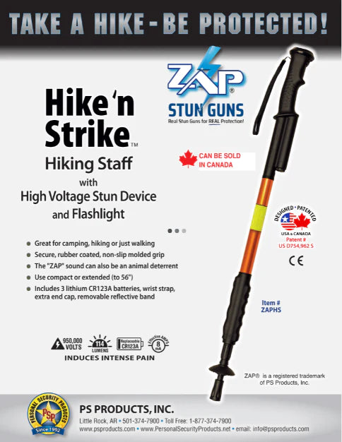 950,000 Volt Hike-N-Strike Hiking Staff with Stun Gun and Flashlight